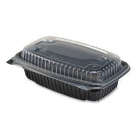 Culinary Lites Microwavable Container, 34 oz, 9.55 x 6.65 x 3.04, Clear/Black, Plastic, 100/Carton