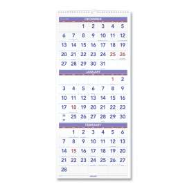 Deluxe Three-Month Reference Wall Calendar, Vertical Orientation, 12 x 27, White Sheets, 14-Month (Dec to Jan): 2022 to 2024