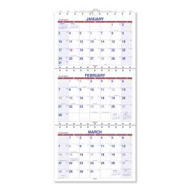 Move-A-Page Three-Month Wall Calendar, 12 x 27, White/Red/Blue Sheets, 15-Month (Dec to Feb): 2022 to 2024