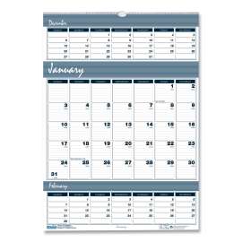 Bar Harbor Recycled Wirebound 3-Months-per-Page Wall Calendar, 12 x 17, White/Blue/Gray Sheets, 14-Month (Dec-Jan): 2022-2024