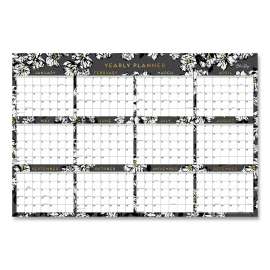 Baccara Dark Laminated Erasable Wall Calendar, Floral Artwork, 36 x 24, White/Black/Gold Sheets, 12-Month (Jan-Dec): 2023