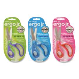 Ergo Jr. Kids' Scissors, Rounded Tip, 5" Long, 1.5" Cut Length, Randomly Assorted Offset Handles