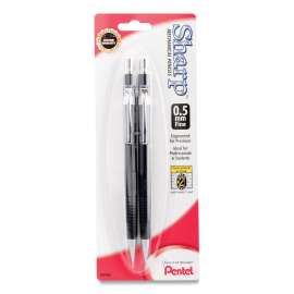 Sharp Mechanical Pencil, 0.5 mm, HB (#2.5), Black Lead, Black Barrel, 2/Pack