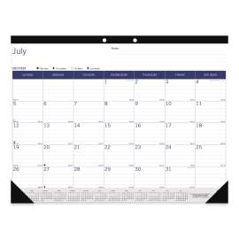 Academic Monthly Desk Pad Calendar, 22 x 17, White/Blue/Gray Sheets, Black Binding/Corners, 13-Month (July-July): 2022-2023