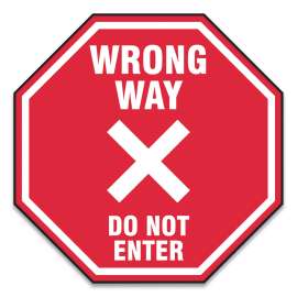 Slip-Gard Social Distance Floor Signs, 17 x 17, "Wrong Way Do Not Enter", Red, 25/Pack