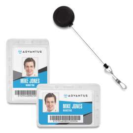 Antimicrobial ID Security Badge Lanyard Combo, Horizontal, Clear 4.13" x 2.88" Holder, 3.5" x 2.25" Insert, 30" Cord, 20/Pack