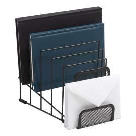 Metal Incline Sorter with Wire Mesh Mobile Device Holder, 6 Sections, 7.48 x 8.77 x 7.55, Matte Black