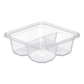 TamperGuard Snack Boxes, 3-Compartment, 6.3 x 6.3 x 2.1, Clear, Plastic, 300/Carton