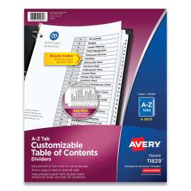 Customizable Table of Contents Ready Index Black and White Dividers, 26-Tab, A to Z, 11 x 8.5, White, 6 Sets