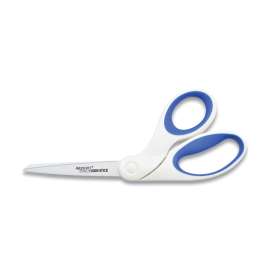 Non-Stick Titanium Bonded Scissors, 8" Long, 3.25" Cut Length, White/Blue Bent Handle