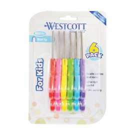 For Kids Scissors, Blunt Tip, 5" Long, 1.75" Cut Length, Assorted Bent Handles, 6/Pack