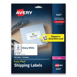 Glossy White Easy Peel Mailing Labels with Sure Feed Technology, Laser Printers, 4 x 2, White, 10/Sheet, 10 Sheets/Pack