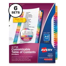 Customizable Table of Contents Ready Index Multicolor Dividers, 26-Tab, A to Z, 11 x 8.5, White, 6 Sets