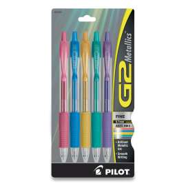 G2 Metallics Gel Pen, Retractable, Fine 0.7 mm, Assorted Ink and Barrel Colors, 5/Pack