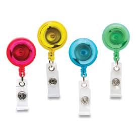 ID Slide-Style Belt Clip Card Reels, 30" Extension, Round, Green/Light Blue/Pink/Yellow, 4/Pack