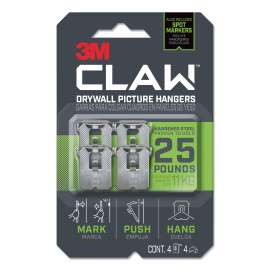 Claw Drywall Picture Hanger, Stainless Steel, 25 lb Capacity, 4 Hooks and 4 Spot Markers,