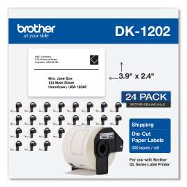 Die-Cut Shipping Labels, 2.4 x 3.9, White, 300 Labels/Roll, 24 Rolls/Pack