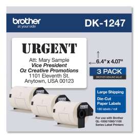 Die-Cut Shipping Labels, 4.07 x 6.4, White, 180 Labels/Roll, 3 Rolls/Pack