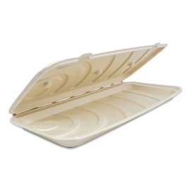 Fiber Hinged Containers, Pizza/Flatbread Containers, 6.6 x 13.7 x 1.3, Natural, Paper, 200/Carton