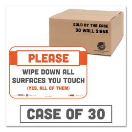 BeSafe Messaging Repositionable Wall/Door Signs, 9 x 6, Please Wipe Down All Surfaces You Touch, White, 30/Carton