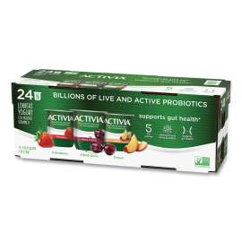 Probiotic Lowfat Yogurt, 4 oz Cups, Black Cherry/Peach/Strawberry, 24/Pack, Delivered in 1-4 Business Days