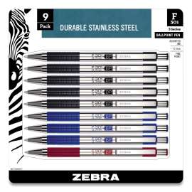 F-301 Ballpoint Pen, Retractable, Fine 0.7 mm, Assorted Ink and Barrel Colors, 9/Pack