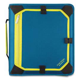 Zipper Binder, 3 Rings, 2" Capacity, 11 x 8.5, Teal/Yellow Accents