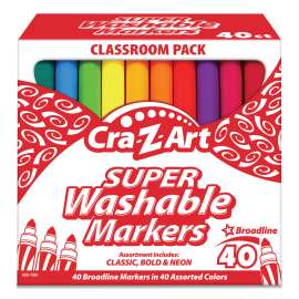 Super Washable Markers, Broad Bullet Tip, Assorted Colors, 40/Set