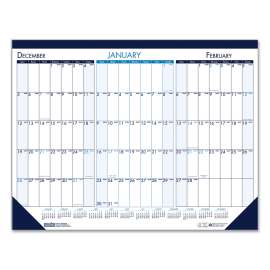 Three Month Desk Pad, 22 x 17, White/Blue/Teal Sheets, Blue Binding, Blue Corners, 14-Month (Dec to Jan): 2022 to 2024