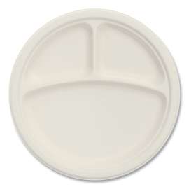 Bare Eco-Forward Sugarcane Dinnerware, ProPlanet Seal, 3-Compartment Plate, 9" dia, Ivory, 500/Carton