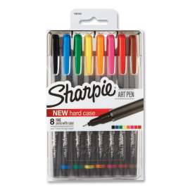 Art Pen w/Hard Case Porous Point Pen, Stick, Fine 0.4 mm, Assorted Ink and Barrel Colors, 8/Pack