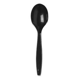 Individually Wrapped Heavyweight Soup Spoons, Polypropylene, Black, 1,000/Carton