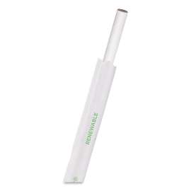 Jumbo Wrapped Paper Straw, 7.75", 8 mm Diameter, White, 2,400/Carton