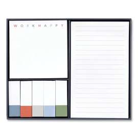 Work Happy Sticky Notes, (5) Unruled 0.5 x 1, (1) Unruled 3 x 3, (1) Note Ruled 3 x 5, Assorted Lagoon Colors, 90 Sheets/Pad