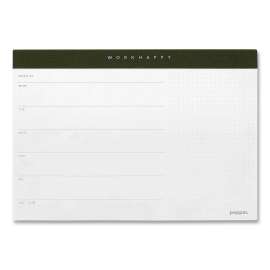 Work Happy Paper Desk Pad Planner, 10 x 7, Coast White/Charcoal Sheets, Olive Binding, Undated