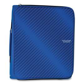 Zipper Binder, 3 Rings, 2" Capacity, 11 x 8.5, Blue/Gray Zebra Design