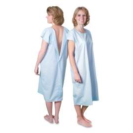 Cloth Patient Gown, Cotton-Polyester Blend, Large, Chest Size 38" to 42", Blue