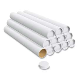 Mailing Tube with Plugs, 24" Long, 3" Diameter, White, 12/Box