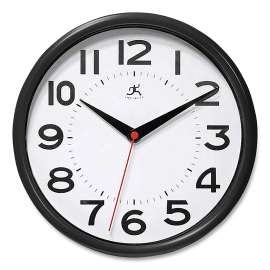 Metro Wall Clock, 9" Diameter, Black Case, 1 AA (sold separately)