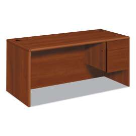 HON 10700 Series "L" Workstation Desk with Three-Quarter Height Pedestal on Left, 66" x 30" x 29.5", Mahogany
