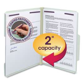 Recycled Pressboard Folders, Two SafeSHIELD Coated Fasteners, 2/5-Cut: R of C, 2" Expansion, Letter Size, Gray-Green, 25/Box