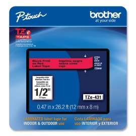 TZe Laminated Removable Label Tapes, 0.47" x 26.2 ft, Black on Red
