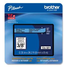 TZe Laminated Removable Label Tapes, 0.35" x 26.2 ft, Black on Blue