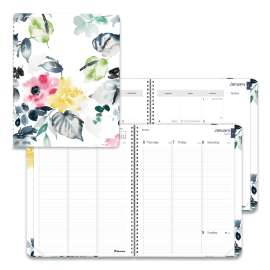 Soft Cover Design Weekly/Monthly Planner, Floral Watercolor Artwork, 11 x 8.5, White/Blue/Yellow, 12-Month (Jan to Dec): 2023