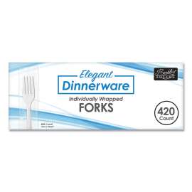 Elegant Dinnerware Heavyweight Cutlery, Individually Wrapped, Fork, White, 420/Box