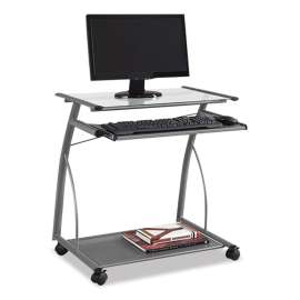 Metal and Glass Computer Desk Cart, 26.5" x 19.5" x 29.5", Silver