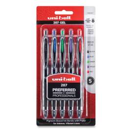 Signo 207 Gel Pen, Retractable, Medium 0.7 mm, Assorted Ink and Barrel Colors, 5/Pack