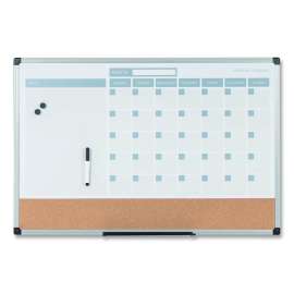 3-in-1 Planner Board, 24 x 18, Natural/White Surface, Silver Aluminum Frame