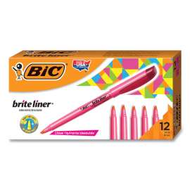 Brite Liner Highlighter, Fluorescent Pink Ink, Chisel Tip, Pink/Black Barrel, Dozen
