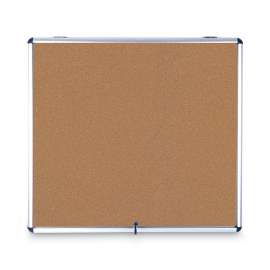 Slim-Line Enclosed Cork Bulletin Board, One Door, 47 x 38, Cork Surface, Aluminum Frame